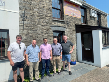 Stephen Crabb MP for Preseli Pembrokeshire pictured with members of the committee from CPD Crymych Cyf. The group leading on the UK Community Ownership Fund bid from Crymych